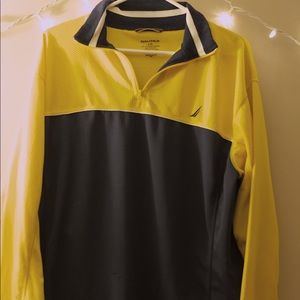 navy blue and yellow nautical quarter zip